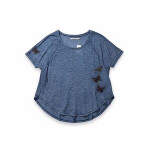 NEW Standard Grace Women's Top XL Blue Butterfly Short Sleeve Casual Blouse